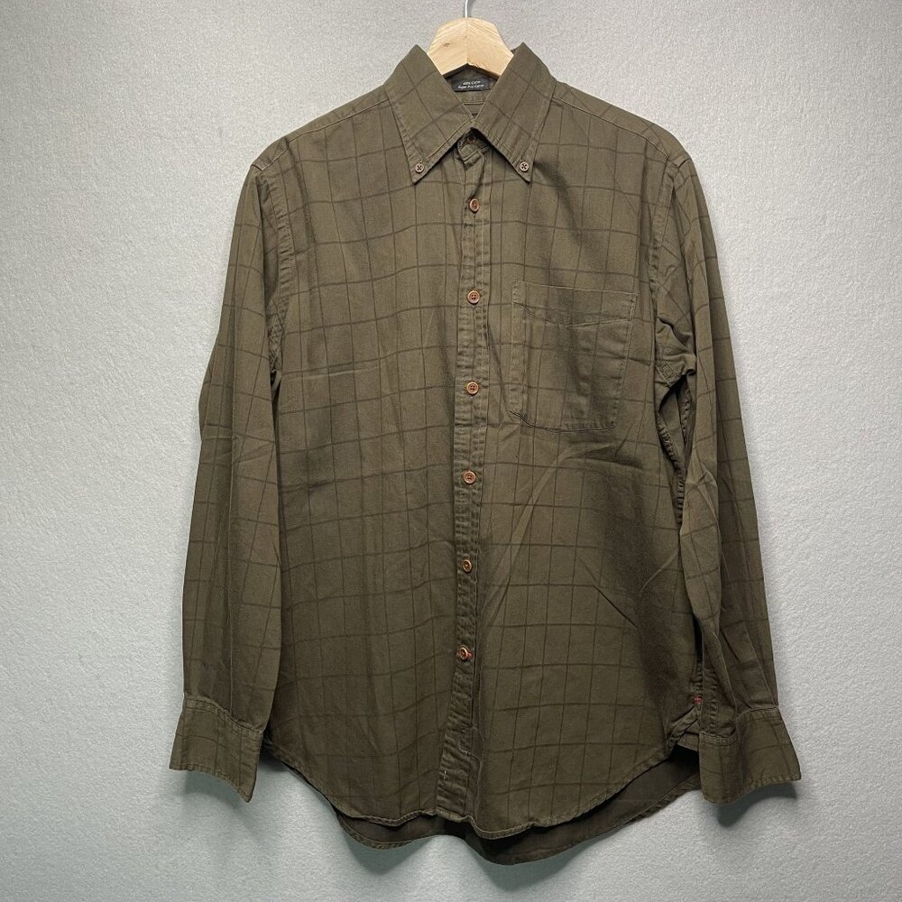 Victorinox Mens Olive Green Plaid Cotton Long Sleeve Shirt Size S